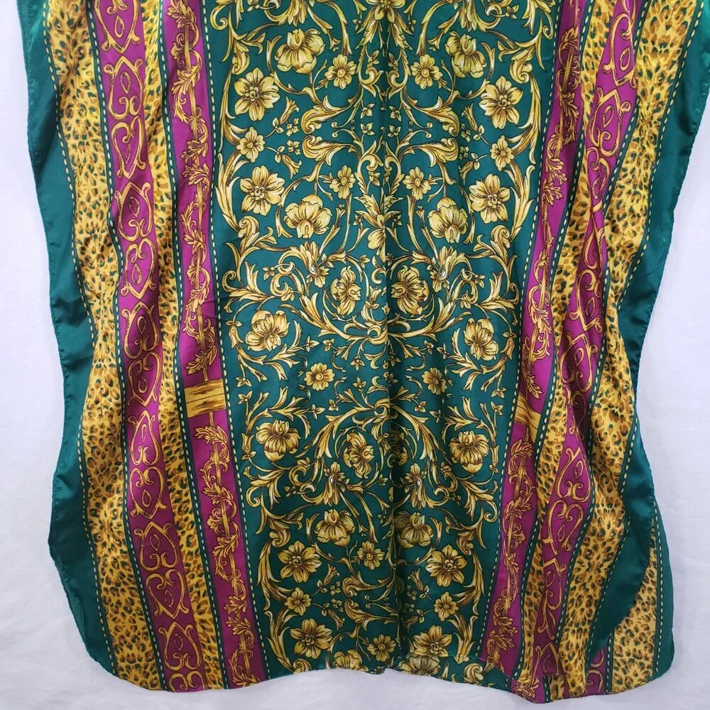 Winlar Multicolor Colorful Bold Boho Satin Floral Moo Moo Kaftan Maxi Dress - Picture 3 of 10